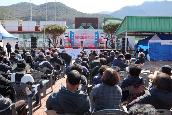 올해 양산원동매화축제에 9만 7000여 명이 방문한 가운데 다른 지역 방문객이 88%를 차지해 전국 단위 행사로 자리매김했다는 분석이다. 사진은 올해 원동매화축제 개막식 모습. /양산시