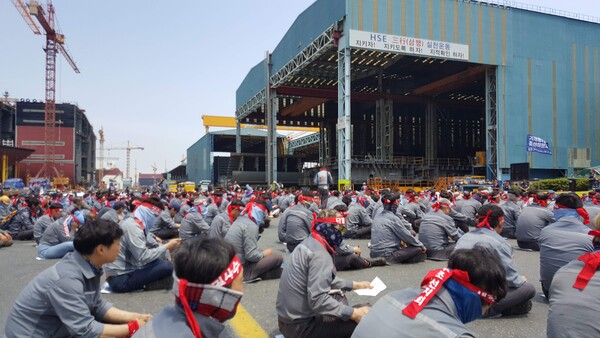 2019년 5월 2000여 명이 모인 대우조선 하청지회 집회. /박보근