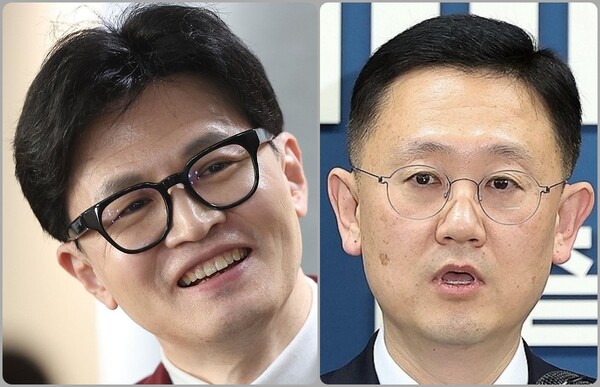 한동훈 국민의힘 대표와 박세현 검찰 12.3 비상계엄 사태 특별수사본부장. 두 사람은 서울 현대고-서울대 법대 선후배 사이다. /연합뉴스