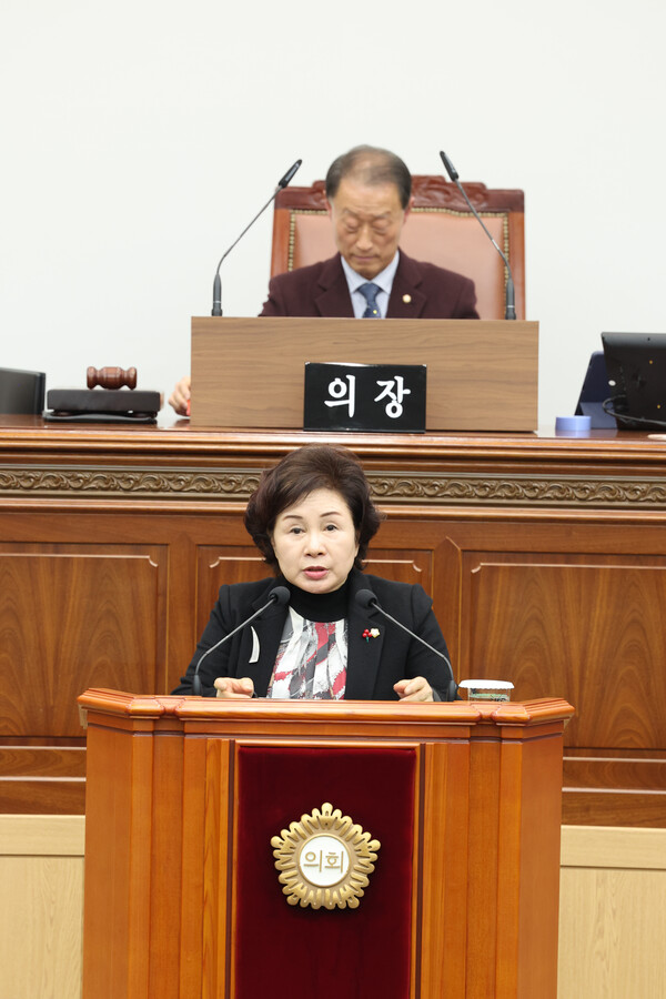 박선애 창원시의원이 10일 본회의에서 발언을 하고 있다. /창원시의회