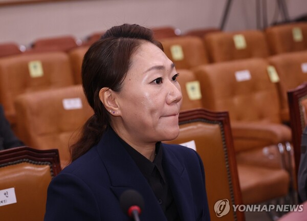 김건희 여사의 '공천개입 의혹'을 제기한 강혜경 씨가 10월 21일 국회에서 열린 법제사법위원회의 대검찰청 대상 국정감사에서 증인으로 출석해 있다. /연합뉴스