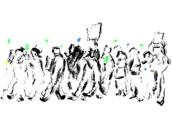 창원에서 활동하는 이성륙 미술작가가 그린 창원광장에서 열린 윤석열 퇴진 시국대회 현장. /이성륙