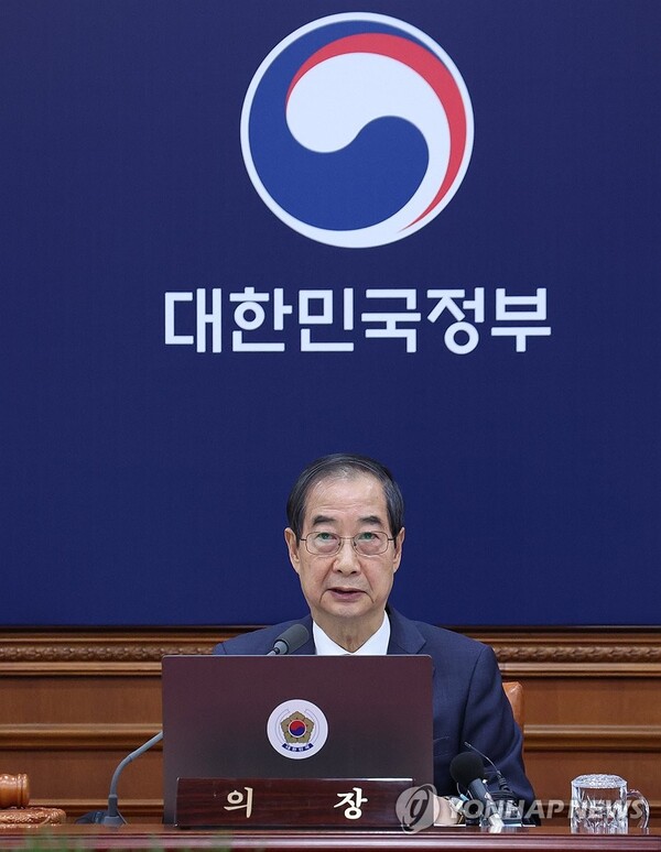 한덕수 대통령 권한대행 국무총리가 19일 정부서울청사에서 임시 국무회의를 주재하고 있다. /연합뉴스