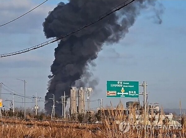29일 오전 9시 7분께 전남 무안국제공항에서 착륙 중이던 항공기가 활주로를 이탈해 울타리 외벽을 충돌했다. 사고가 난 항공기는 태국 방콕에서 출발해 무안으로 입국하던 제주항공 7C 2216편으로, 승객과 승무원 등 175명을 태우고 있었다. 사진은 무안공항 인근에서 촬영된 영상을 캡처한 것으로, 검은 연기가 피어오르는 장면. /연합뉴스