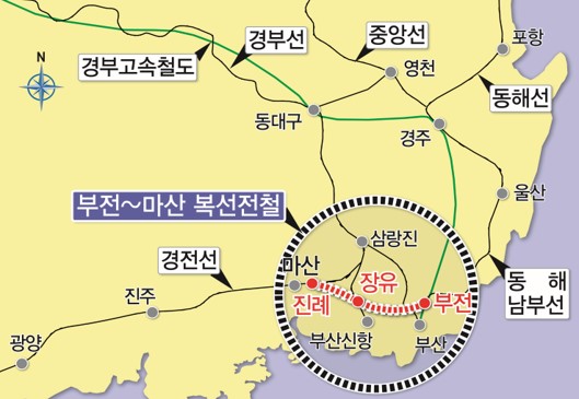 마산~부전 복선전철 사업 노선도. /경남도