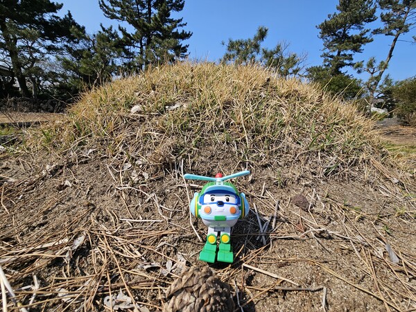 너븐숭이 애기무덤에 놓인 장난감. 이 무덤은 원래 봉분 형태가 아니었다. 무덤인 줄 모르고 밟고 지나는 사람이 많아 정비됐다. /최석환 기자 