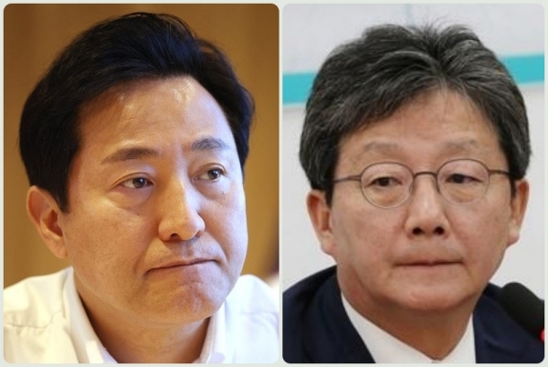 국민의힘 제21대 대통령 선거 당내 경선 불출마를 선언한 오세훈(왼쪽) 서울시장과 유승민 전 국회의원. 두 사람은 '중도 확장성'이 다른 후보들에 비해 큰 편으로 여겨져왔다. /연합뉴스