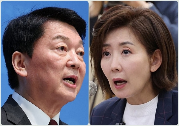 국민의힘 대통령 선거 경선에서 경쟁 중인 안철수-나경원 후보. /연합뉴스
