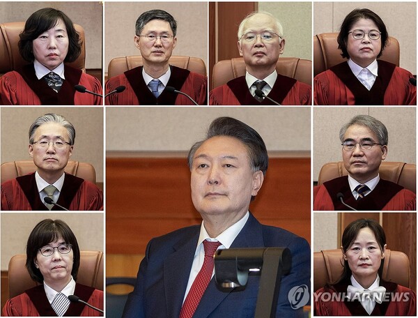 헌법재판소는 재판관 8명 전원 일치 의견으로 윤석열 대통령을 파면했다. /연합뉴스