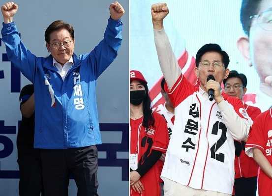 제21대 대통령 선거 공식 선거운동 첫날인 12일 이재명(왼쪽부터)·김문수 대선 후보가 선거운동을 하고 있다. /제휴뉴스