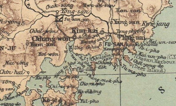 해외 고지도 '한국 또는 조센'(1883)에 마산포 지정학적 위치가 표기돼 있다. 이는 일본이 마산 일대를 장악한 역사적 흐름과 축을 같이 한다. /독일 에르푸르트대학 고타연구도서관 소장