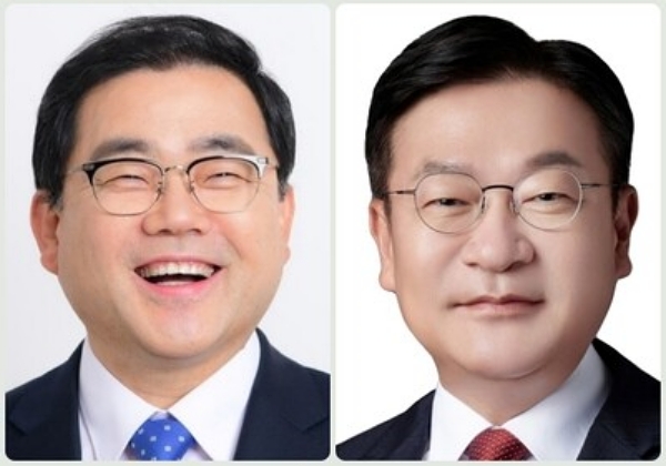 국회 예산결산특별위원회 위원인 허성무(더불어민주당·창원 성산) 의원과 정점식(국민의힘 통영·고성) 의원. /경남도민일보 DB