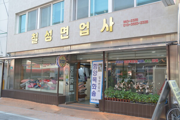 함양군 전통시장 '지리산함양시장'에 마련한 칠성면업사 이불 판매점. /김태섭 기자