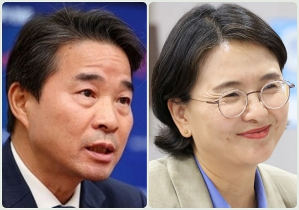 경남 창원시의원과 경남도의원을 지낸 송순호(왼쪽) 더불어민주당 경남도당 위원장과 경북 의성군의원과 경북도의원을 지낸 임미애 더불어민주당 비례 국회의원. /더불어민주당·임미애 의원 누리소통망