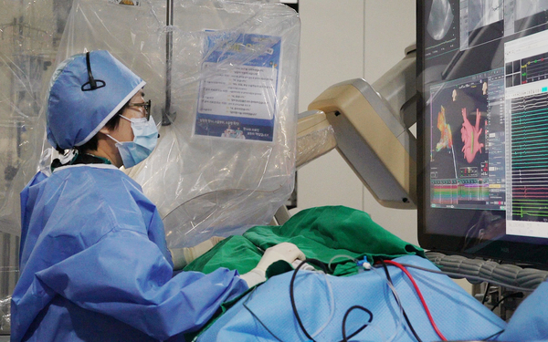 곽혜빈 삼성창원병원 순환기내과 교수가 차세대 심장세동 치료법인 펄스장 절제술을 시행하고 있다. /삼성창원병원