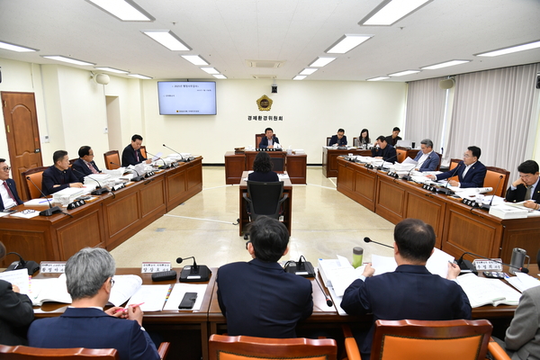 경남도의회 경제환경위원회가 12일 행정사무감사를 진행하고 있다. /경남도의회