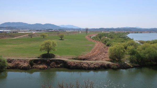 함안 악양루에서 바라본 법수면 제방. /김석환